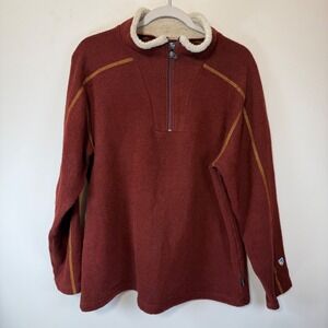 Kuhl Alfpaca Fleece Sweater Men's L Dark Red 1/4 Zip Mock Neck Hiking Pullover
